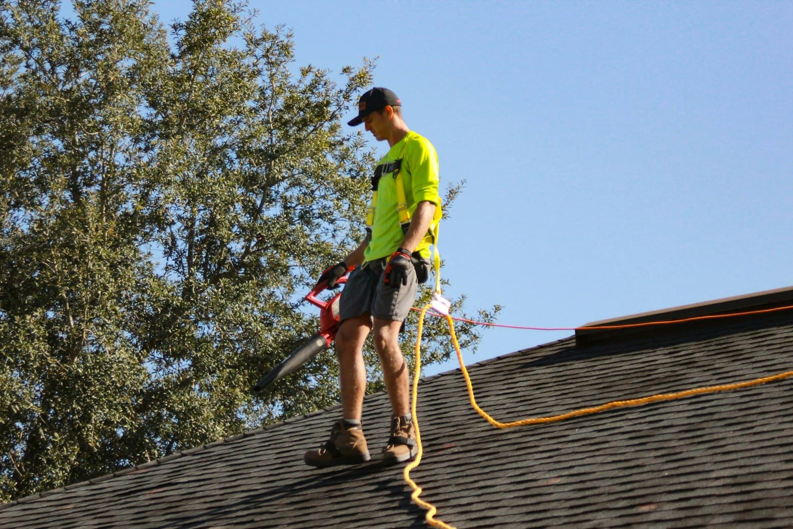 A crew working on a roof
